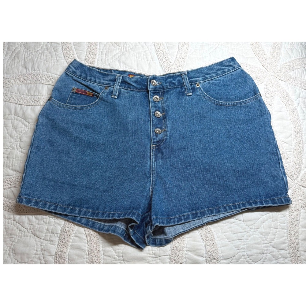 VTG No Excuses 90s Y2K Style Denim Shorts Blue Button Fly High Waisted 15/16